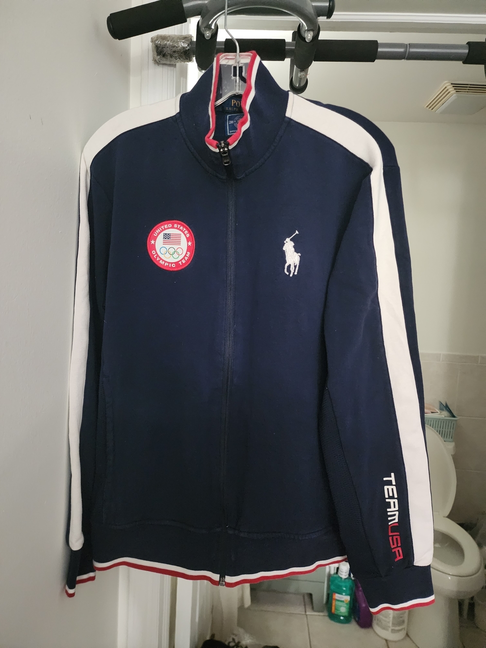 Polo by Ralph Lauren Navy Jacket with White Stripes and Red Trim